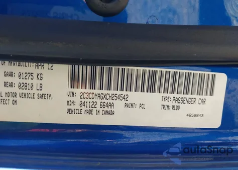 2012 Dodge Challenger Sxt z USA, uszkodzony, nr VIN 2C3CDYAGXCH254542